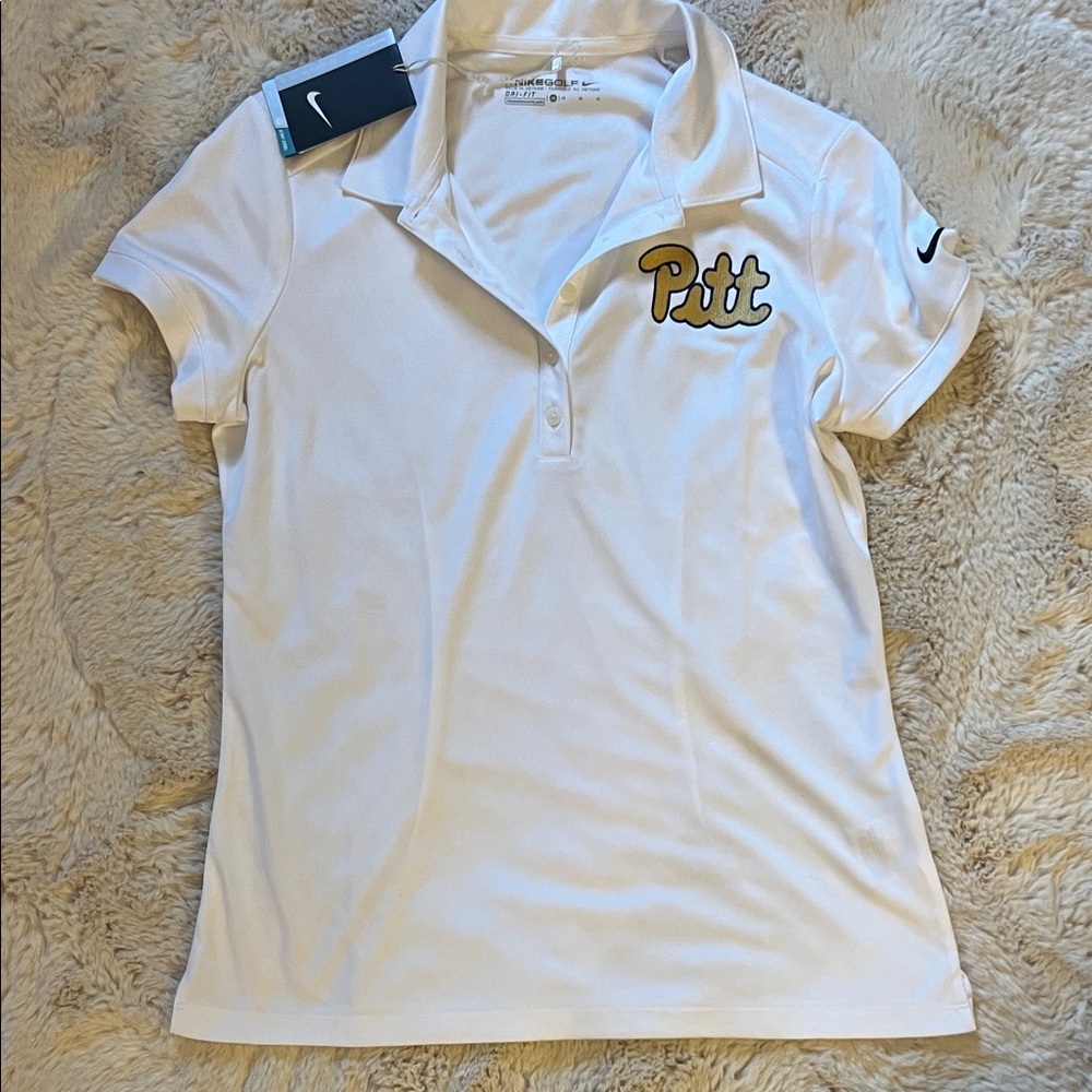 Nike Women’s Golf Dri-Fit White and Gold Pitt Polo Shirt